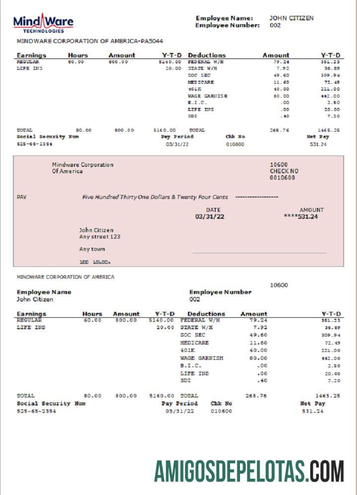 Folha de funcionários da empresa de software dos EUA modelo